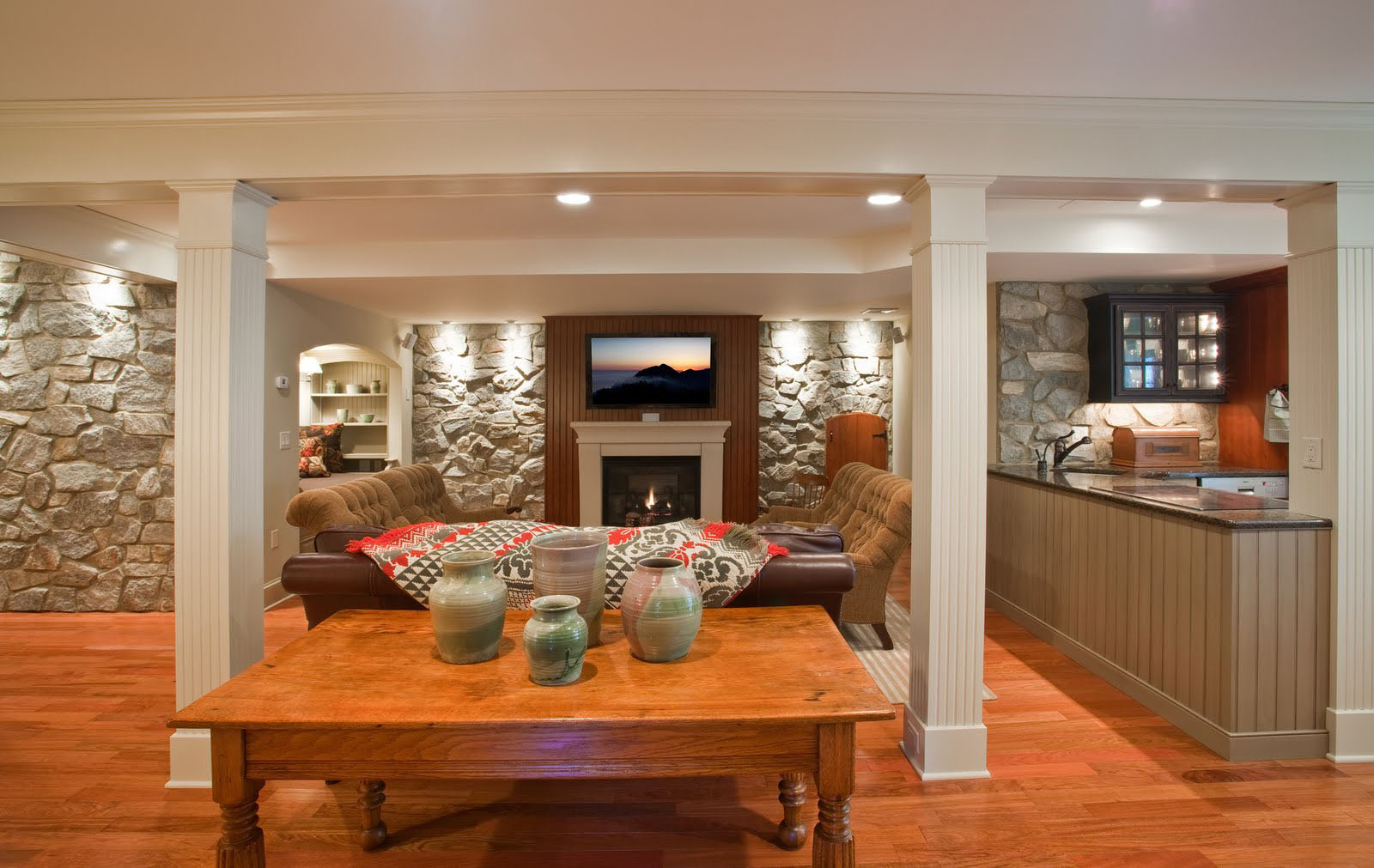 Basement Renovation With Rustic Stone Walls IDesignArch