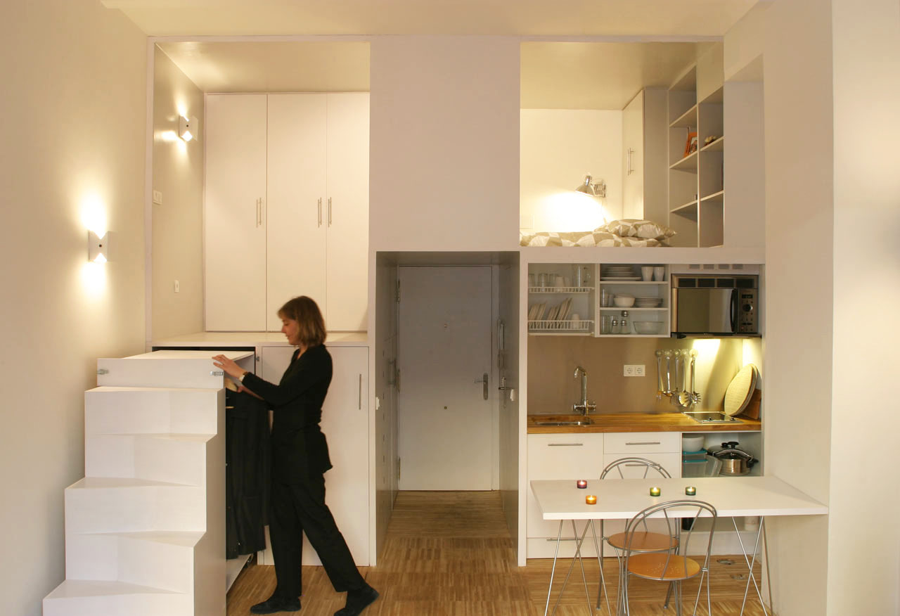 300 square foot micro studio loft apartment with space saving ...