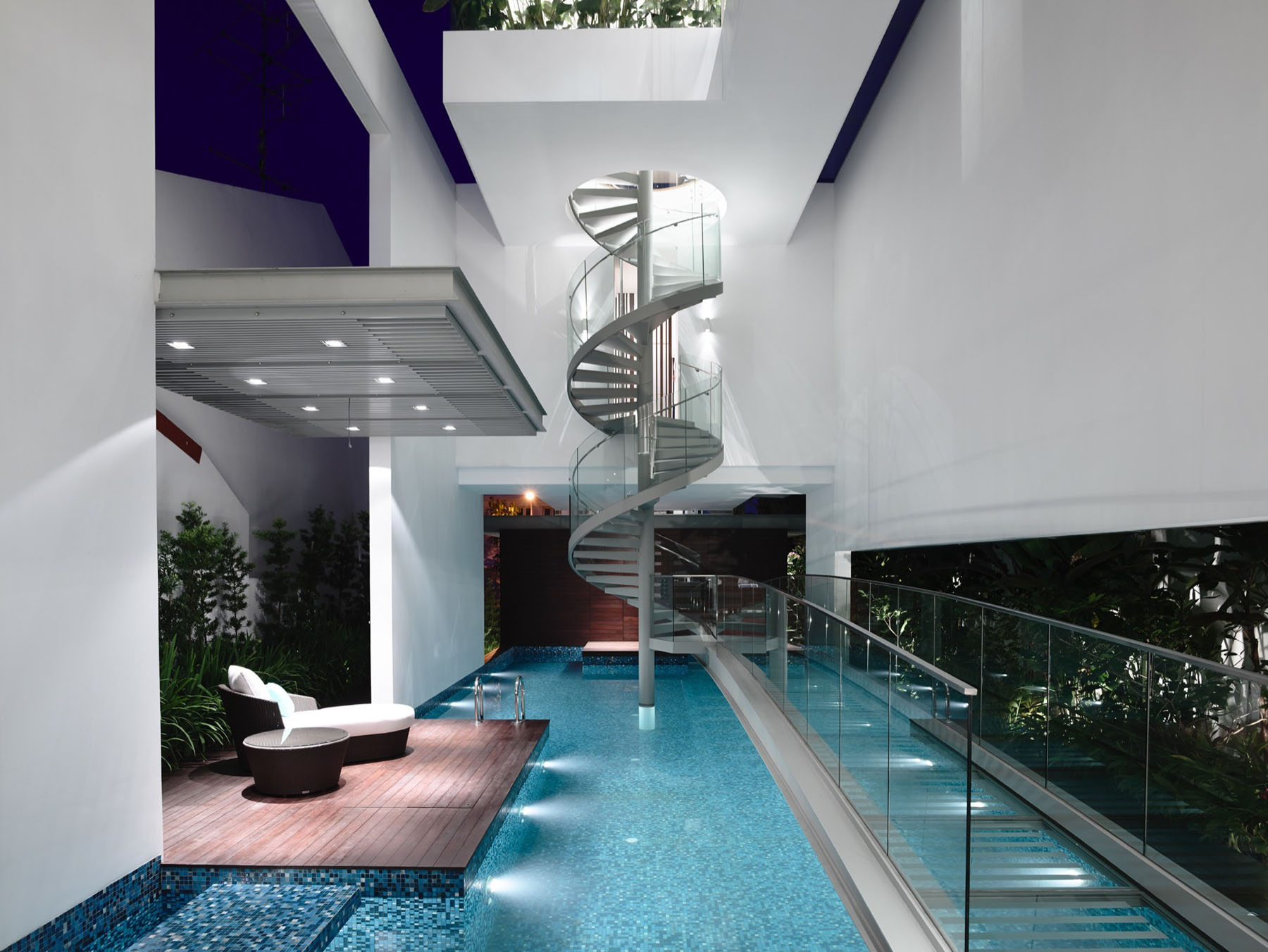 Stylish Modern Home with Interior Swimming Pool and Glass Spiral Staircase