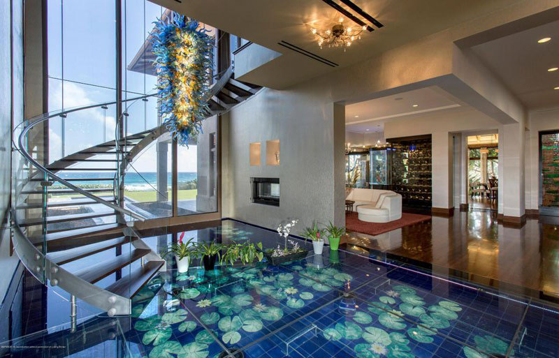 Florida Oceanfront Home with Contemporary Glass Spiral Staircase