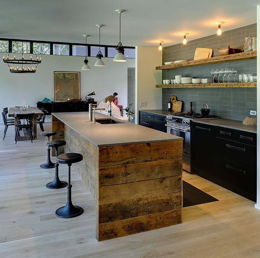Rustic Modern Kitchen with Reclaimed Barn Wood Cabinetry