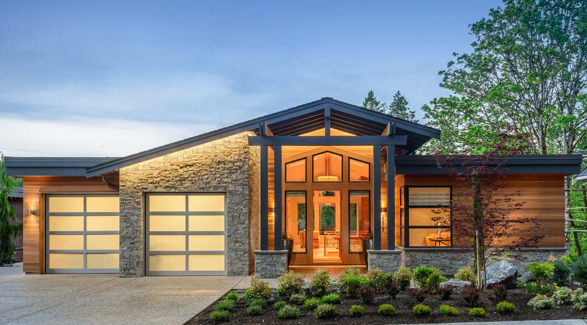 Elegant Modern Home with Frosted Garage Doors