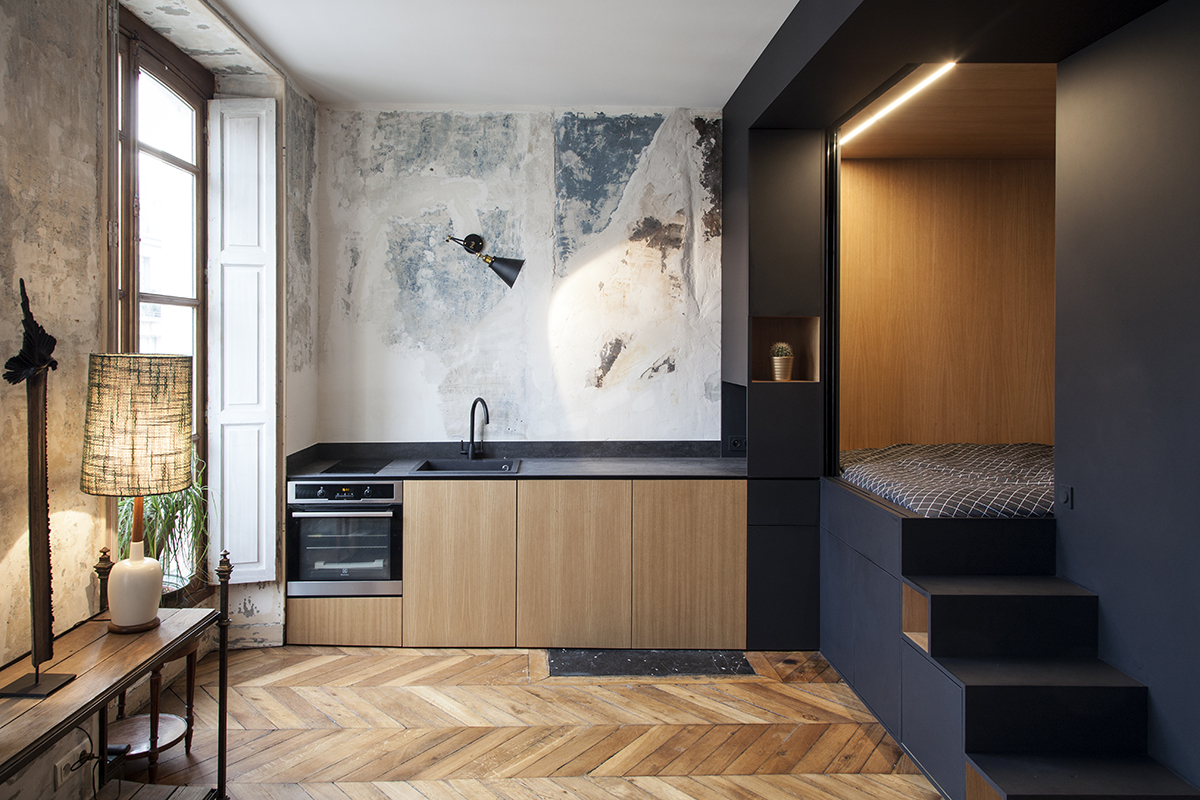 Refurbished Paris Studio Apartment Integrates Storage and Sleeping