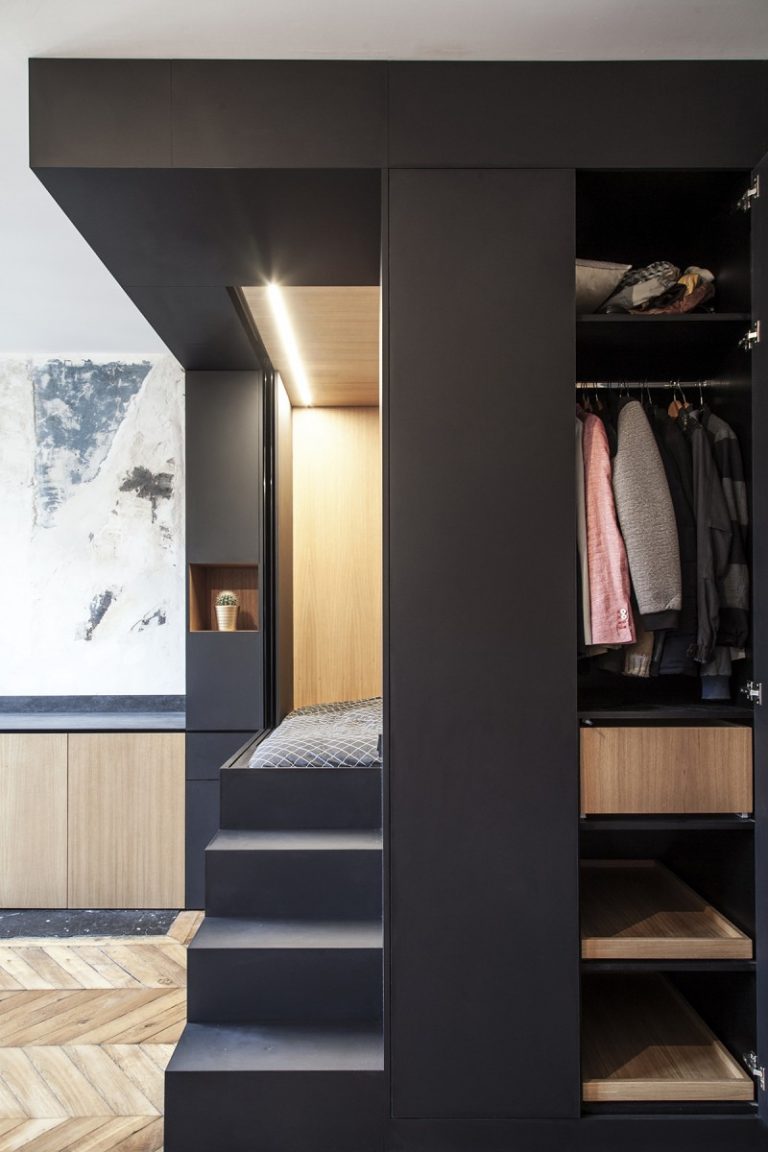 Refurbished Paris Studio Apartment Integrates Storage and Sleeping
