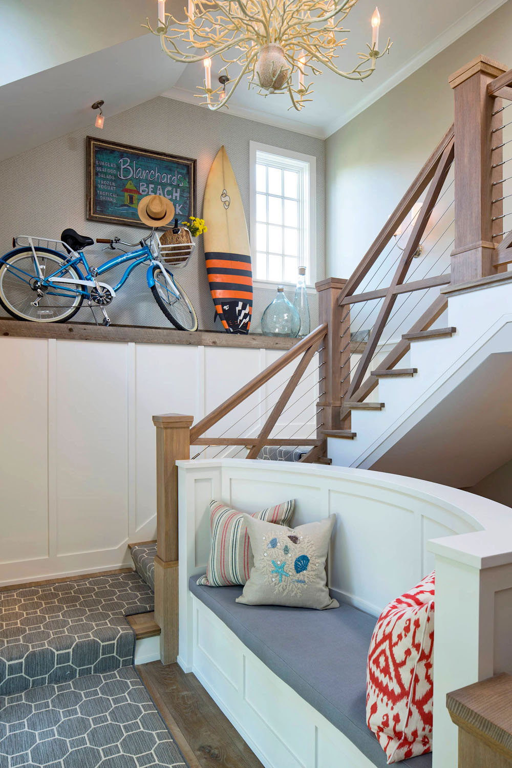 Reclaimed Wood Stairway with Built in Bench