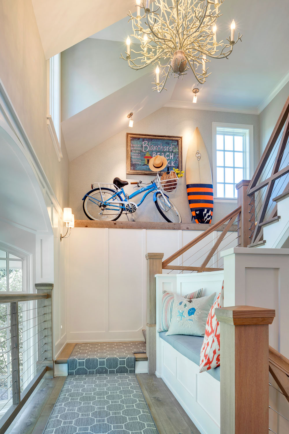 Reclaimed Wood Stairway with Built in Bench