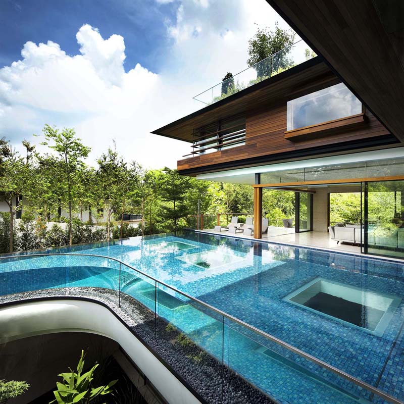 Botanica House L Shaped Swimming Pool Glass Spiral Staircase Singapore 5 Idesignarch Interior Design Architecture Interior Decorating Emagazine