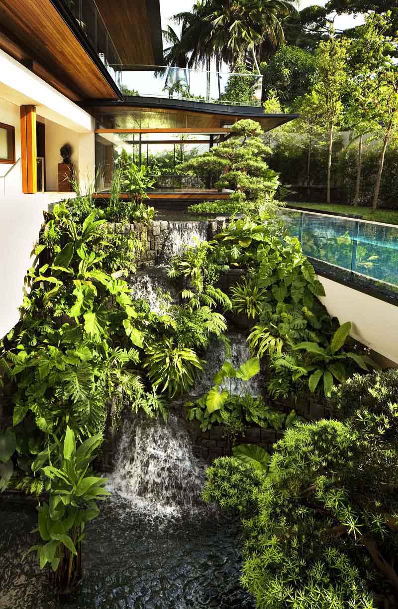 Tropical House with Waterfall