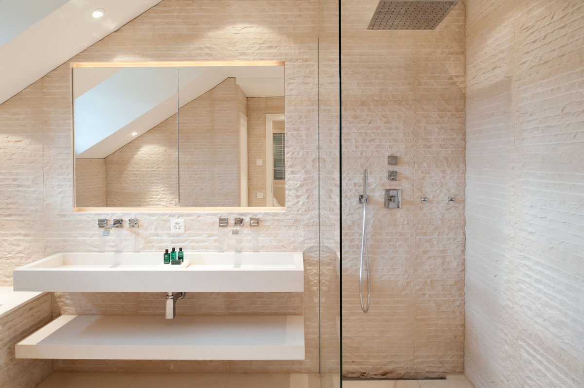 Modern Bathroom with Original Rustic Stone Wall