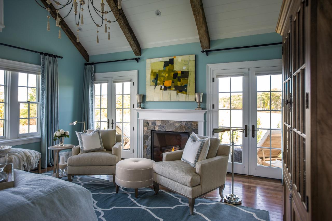 Lovely Bedroom Sitting Area with Stone Fireplace