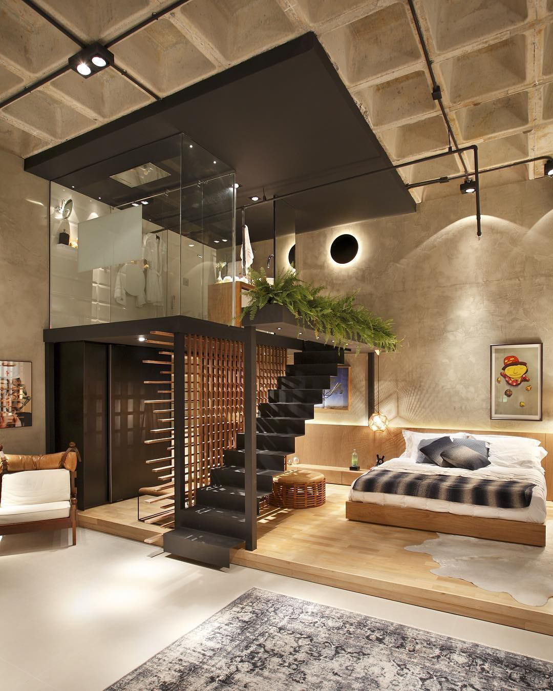 Unique Modern Loft Apartment With Elevated Glass Bathroom