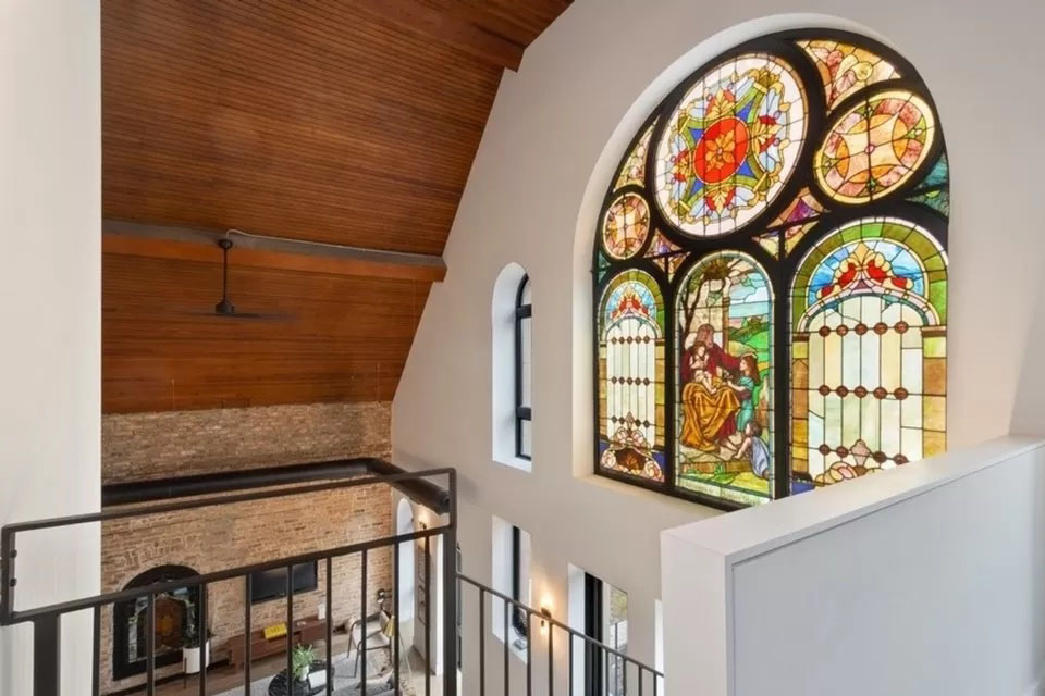 Church Conversion Loft Apartment with Stained Glass Window