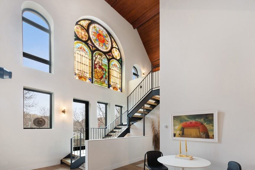 Church Conversion Loft Apartment with Stained Glass Window
