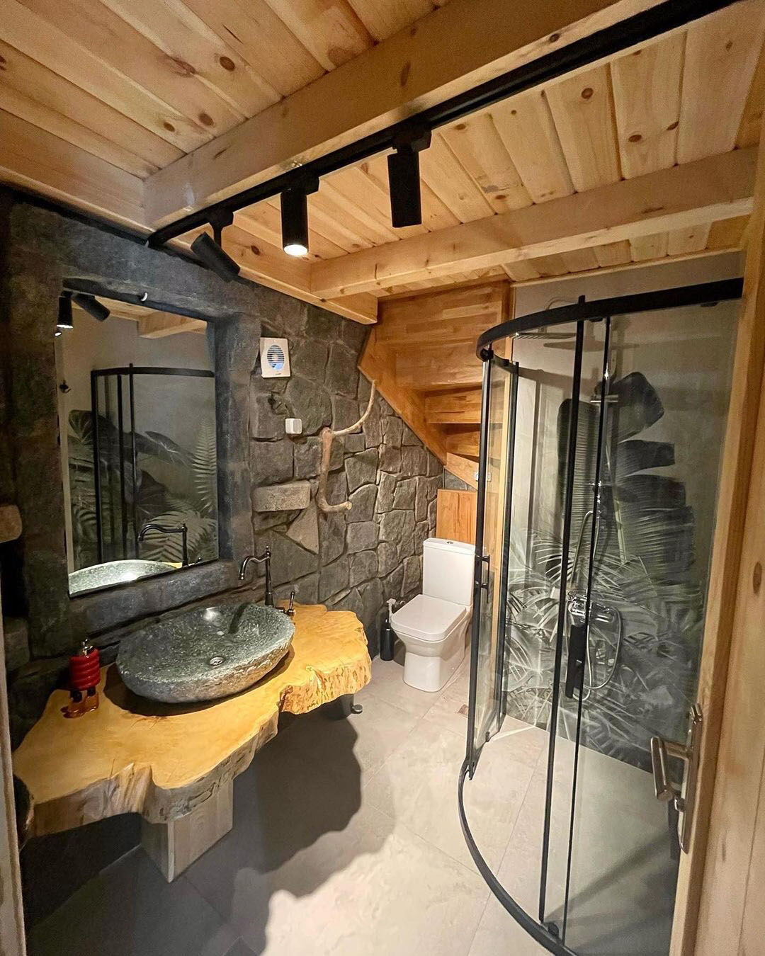 Rustic Stone and Wood Bathroom