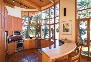 Circular Round Kitchen Design with Timber Wood Cabinet