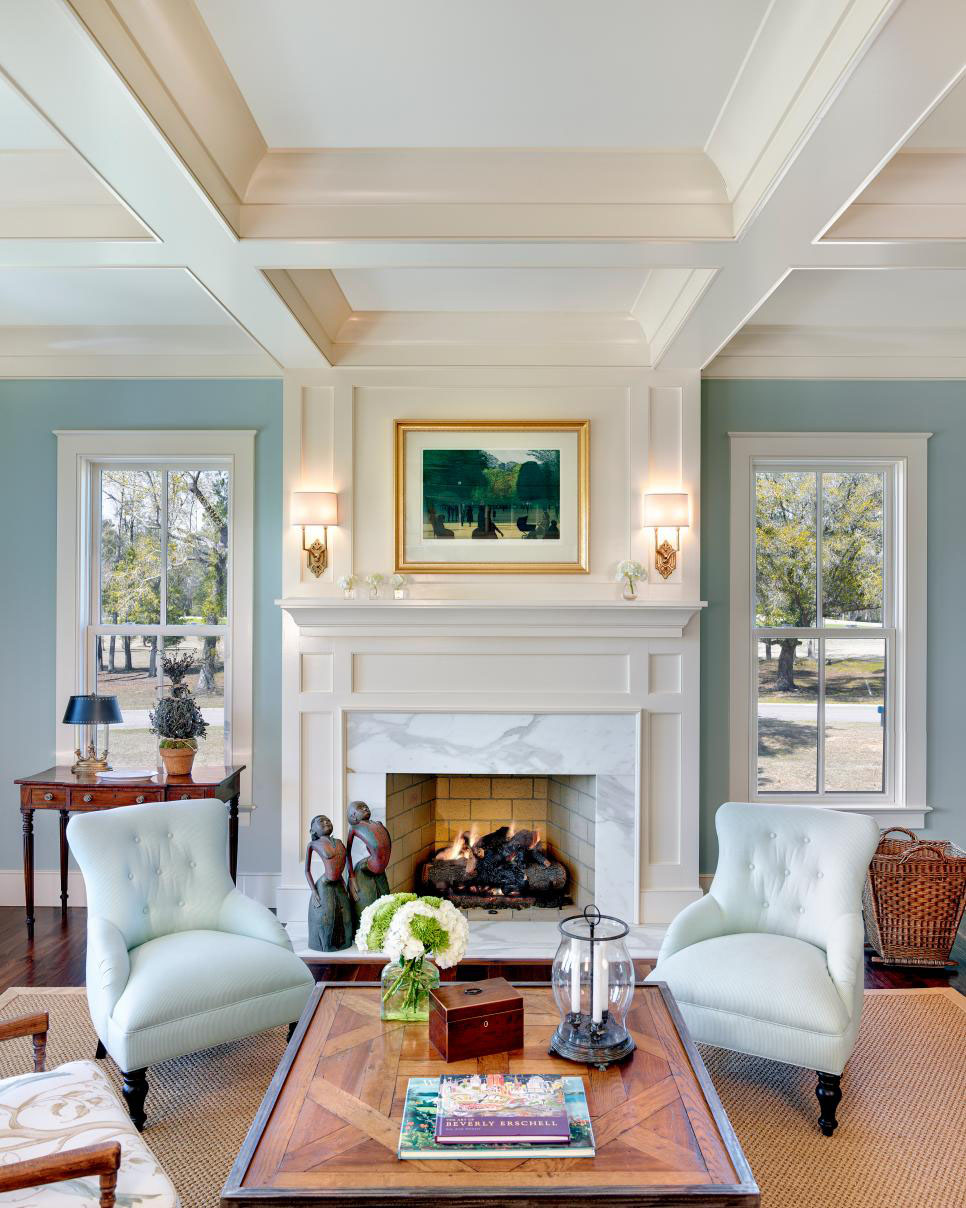 Traditional Living Room Features Coastal Color Palette