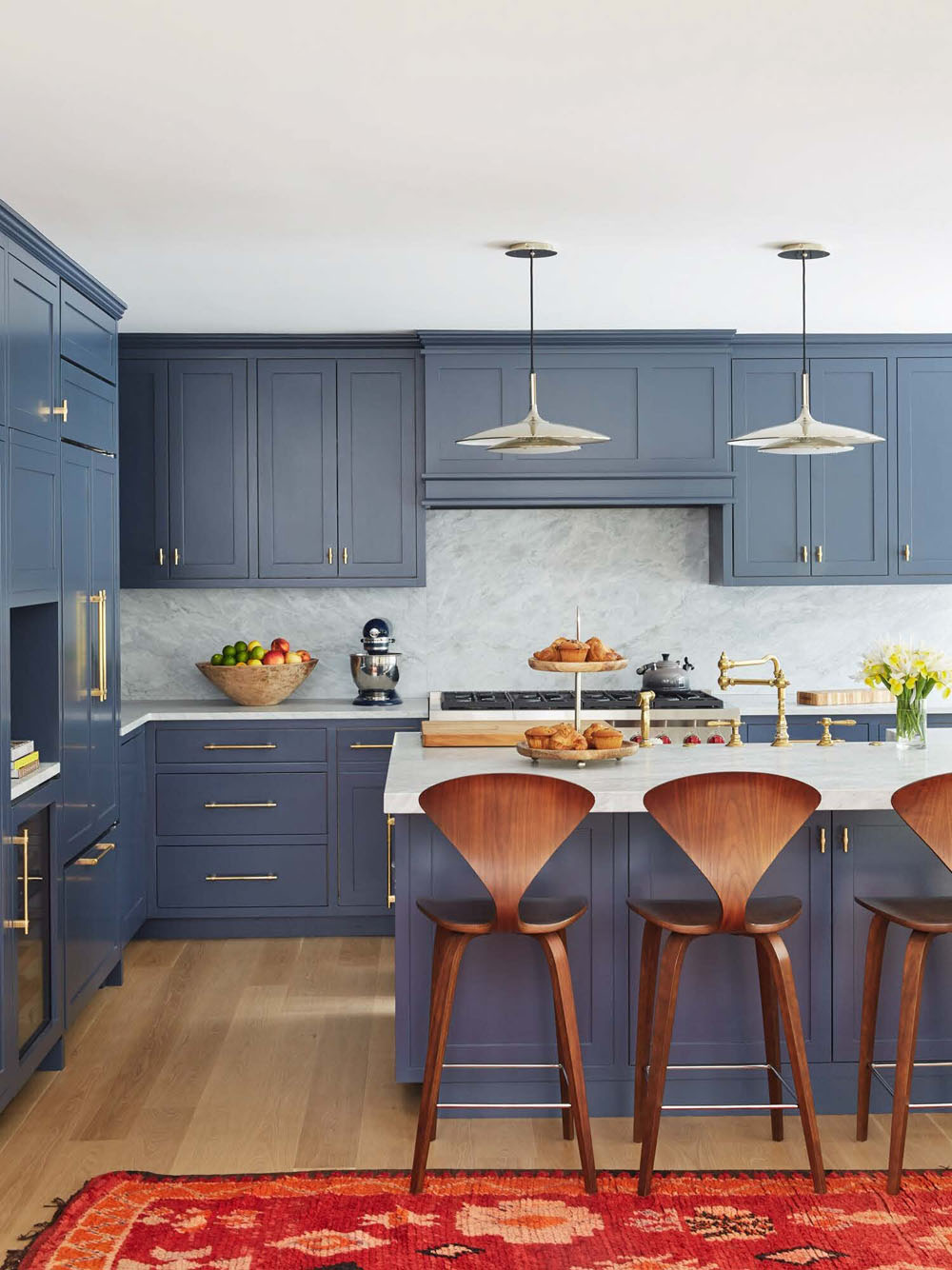 Contemporary Kitchen with Blue Grey Cabinets