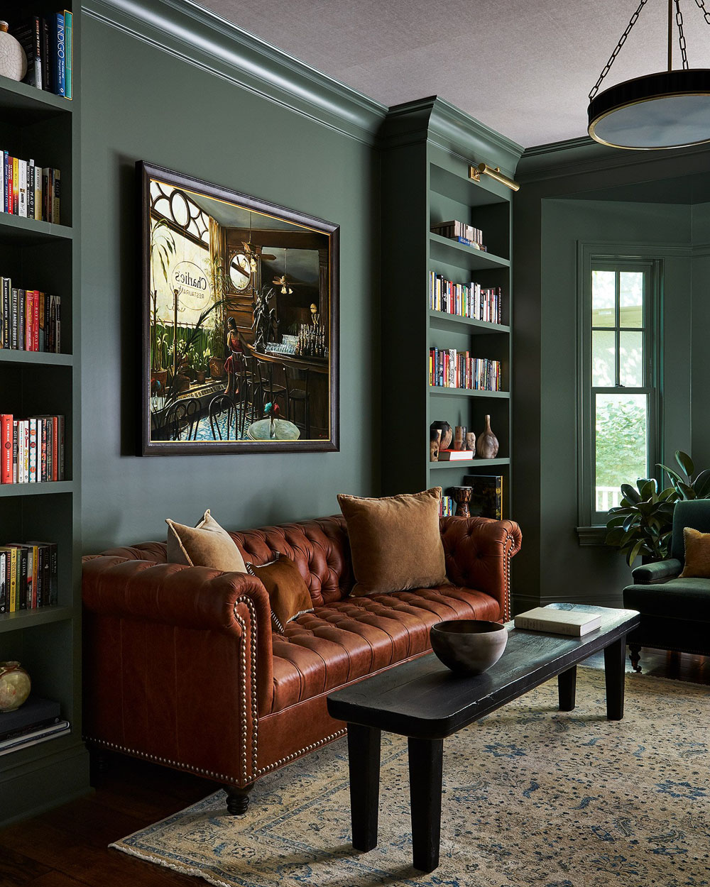 Old-School Speakeasy Style Library with Leather Sofa