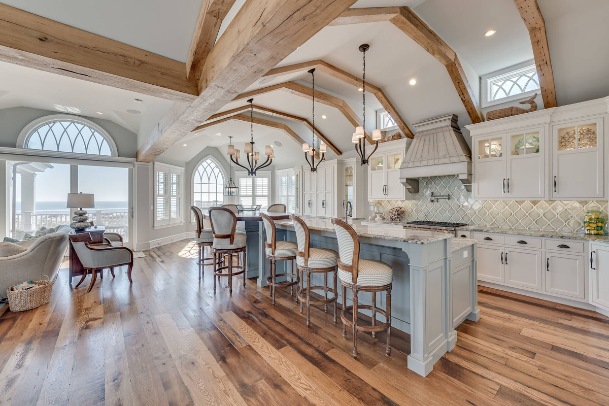 Arched Ceiling with Exposed Wood Beams in the Kitchen