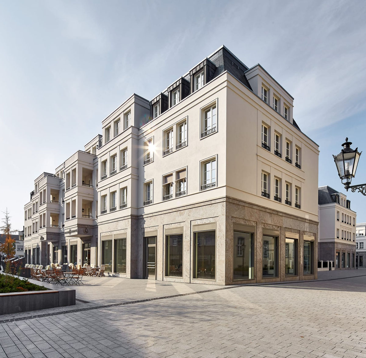 Apartment Block with Sidewalk Cafe