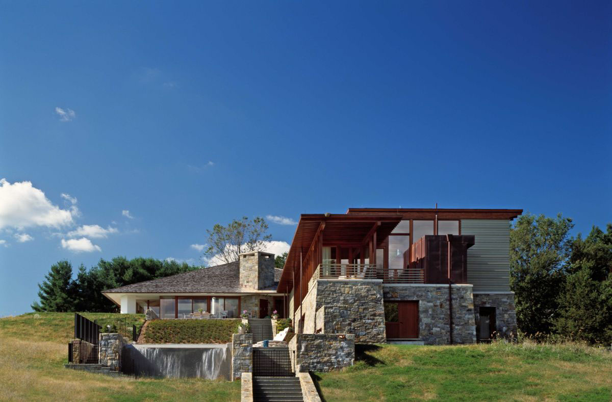 Contemporary House made of wood and stone