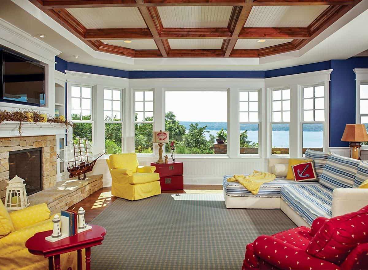Nautical Style Sitting Room with Lake View