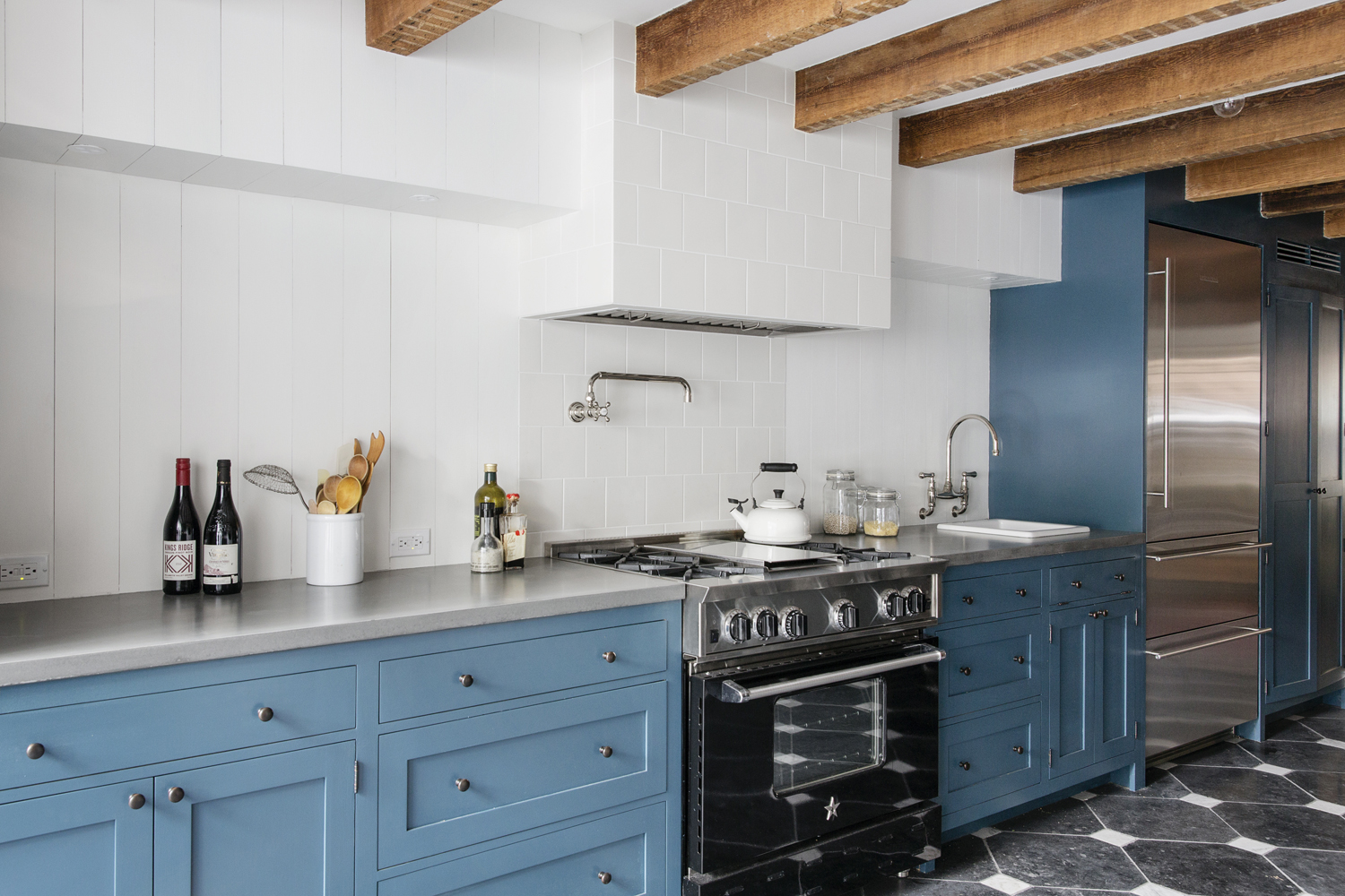 Contemporary Kitchen with Wood Beams