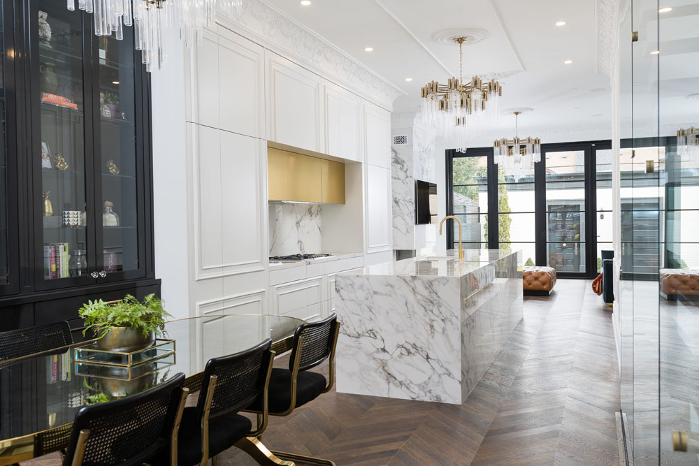 Marble White Kitchen with Hidden Appliances