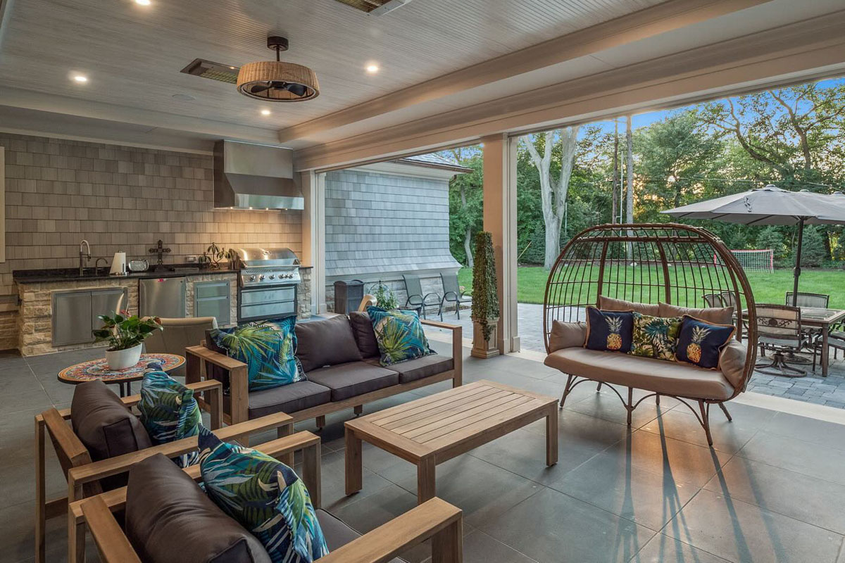 All seasons covered patio with outdoor kitchen