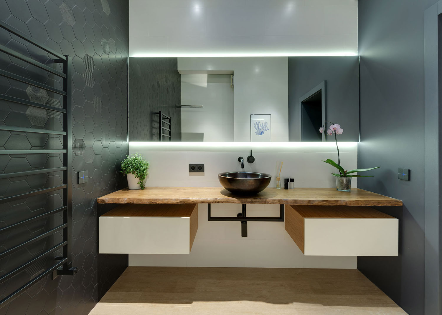 Modern Bathroom with Wood Countertop