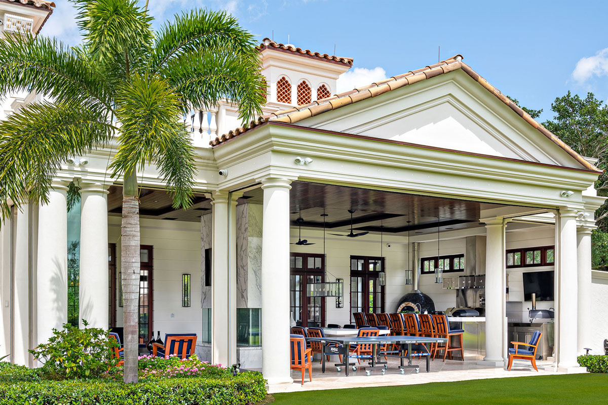 Luxury Covered Outdoor Kitchen with Classical Columns