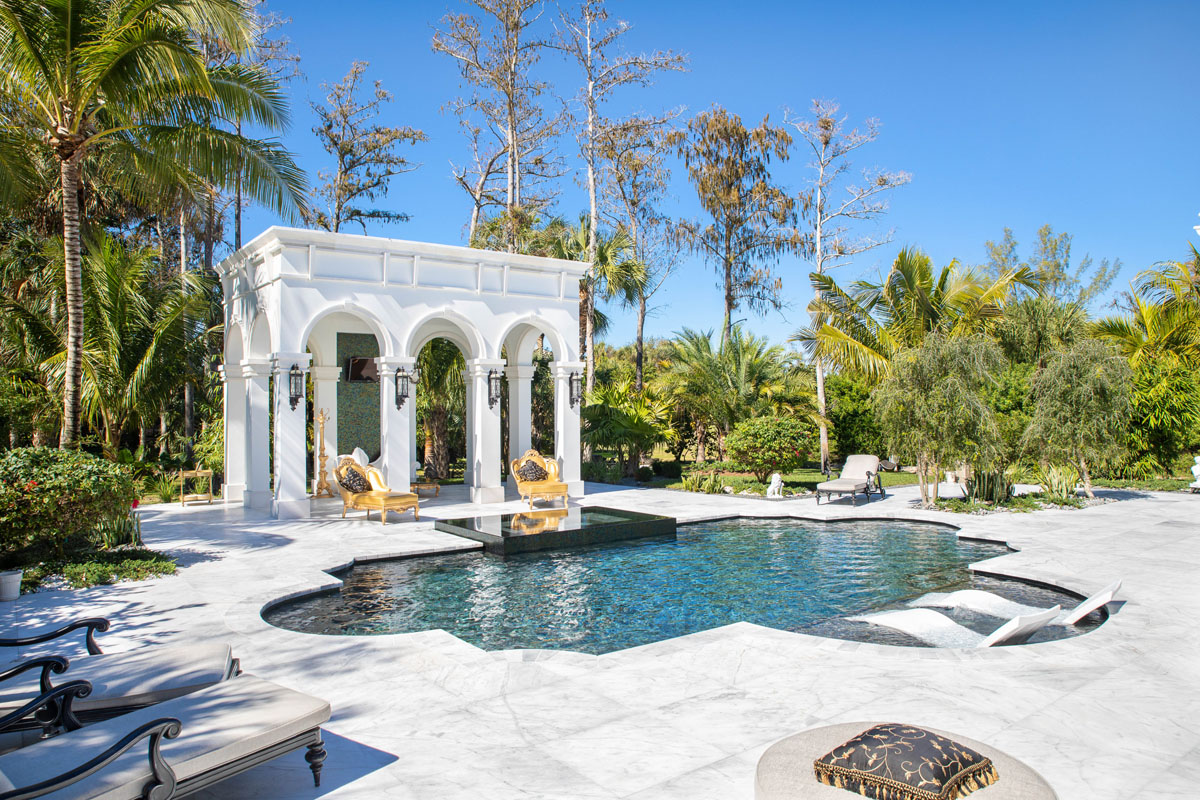 Mediterranean Style Pool with Neoclassical Structure