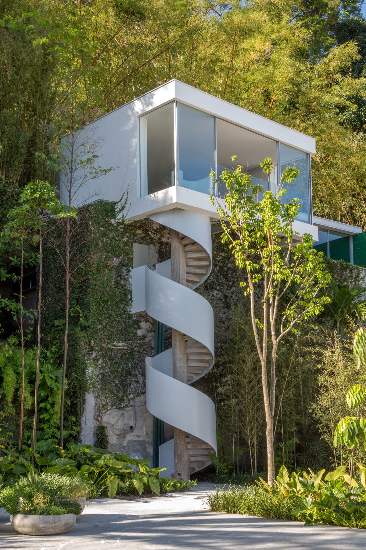 Modern White Exterior Spiral Staircase