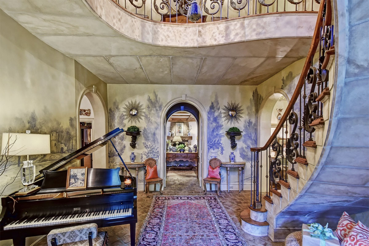 Foyer with Spiral Staircase and Hand Painted Frescos