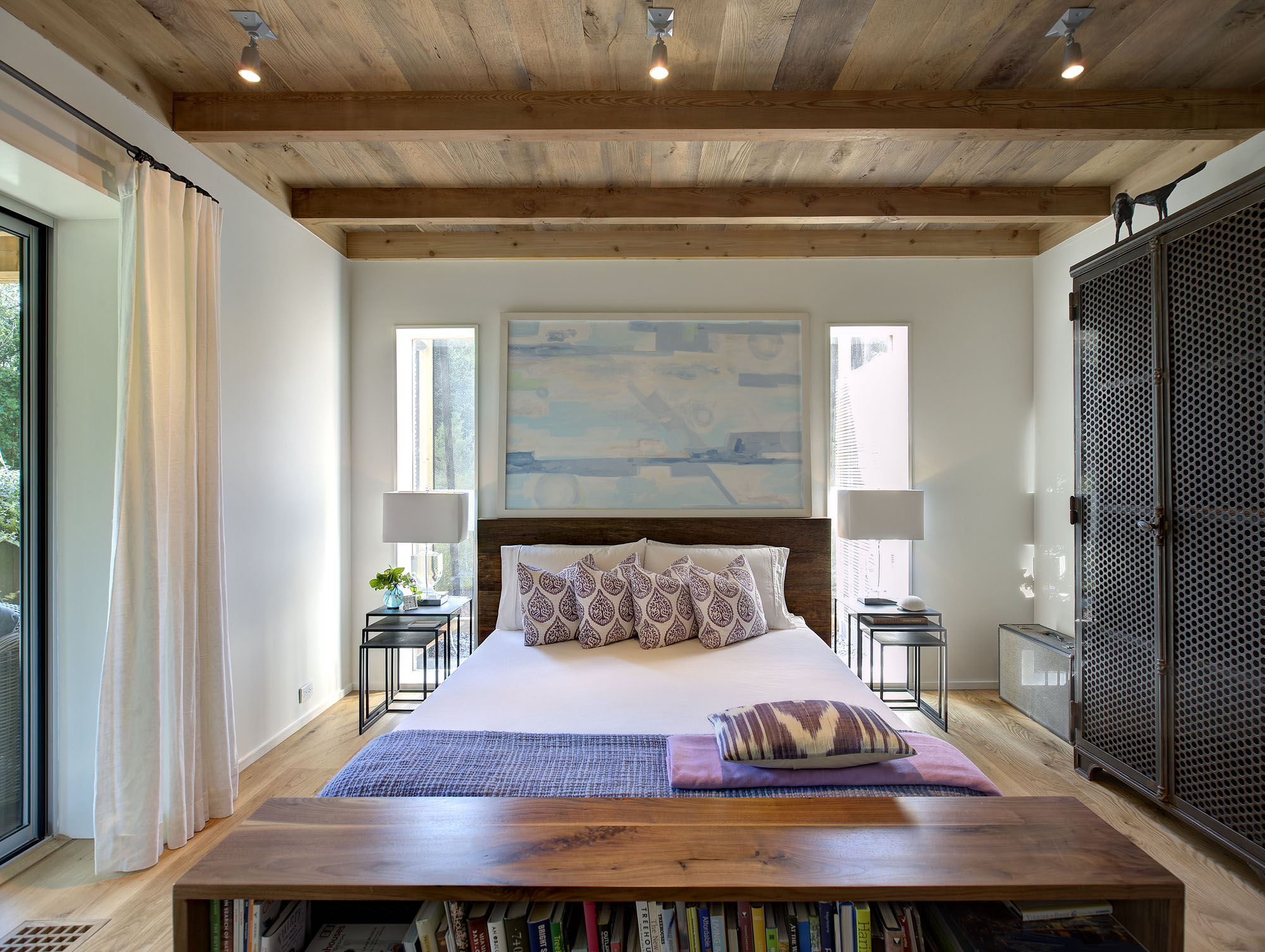 Modern Bedroom with Wood Ceiling