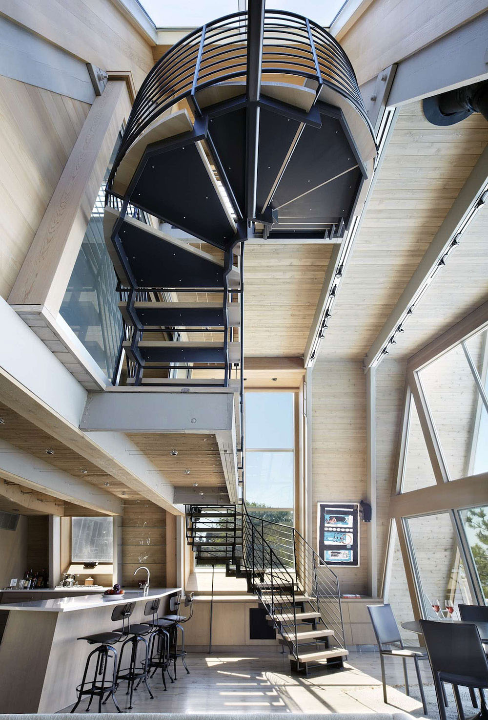 Interior of Modern Beach House with Open Staircase