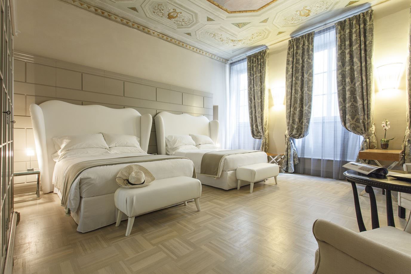 Contemporary Bedroom with Mezzo Fresco Painted Ceiling