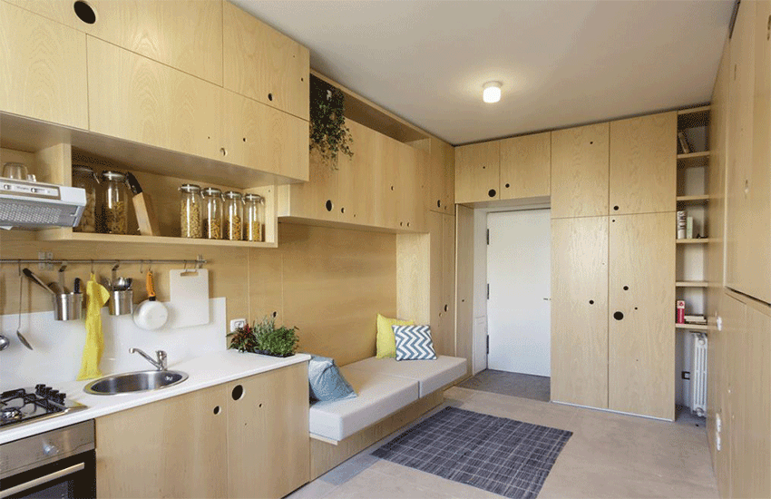 Small Studio Apartment With A Clever Movable Partition ...
