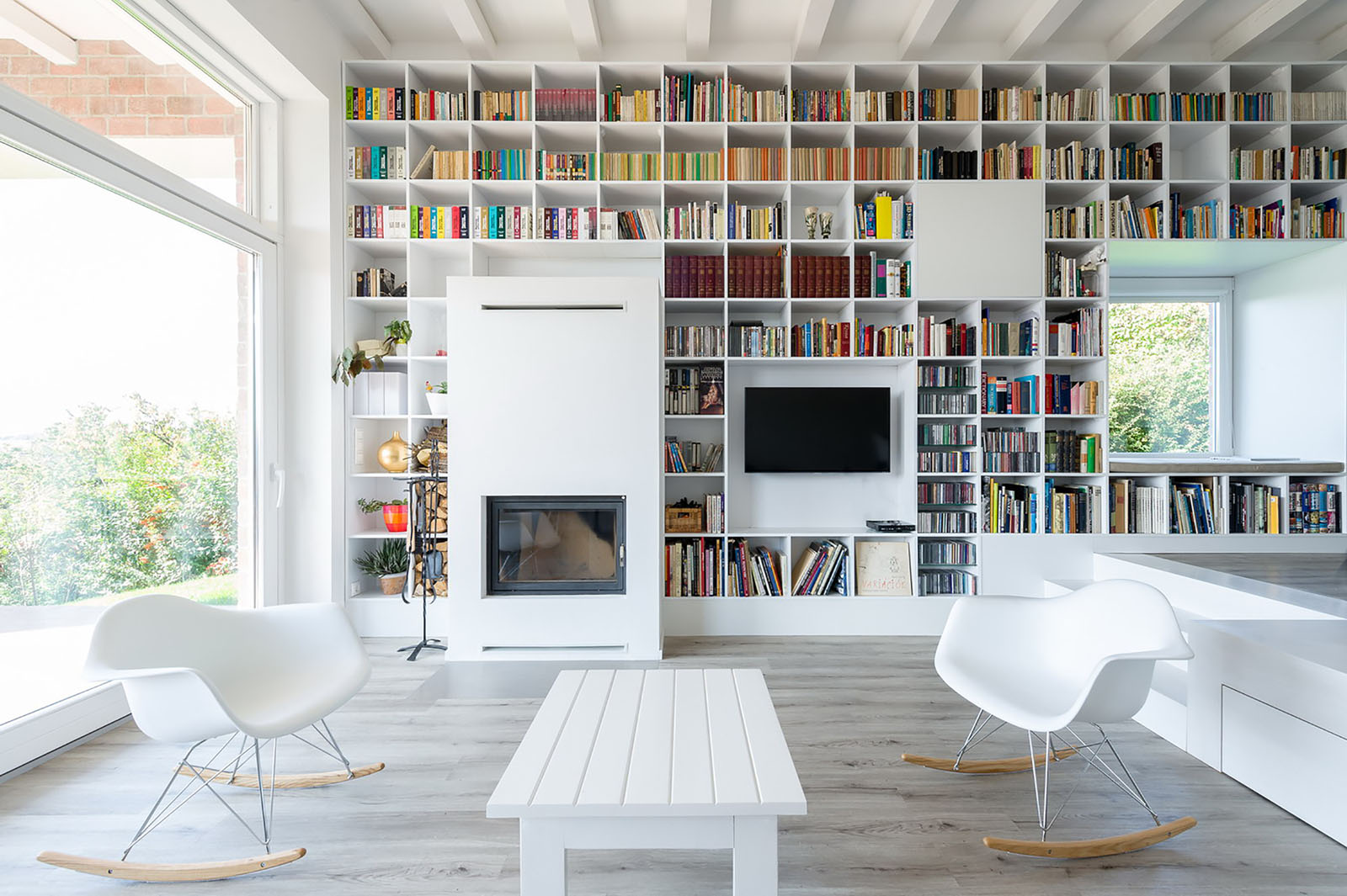 Modern Home with Large Wall Bookshelf