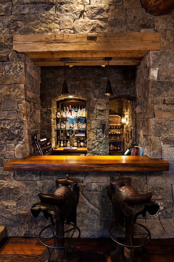 Natural Stone Bar with Wood Counter