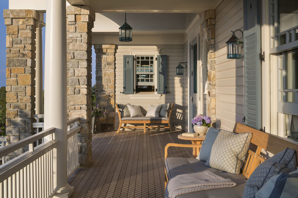 Porch with Doric Columns and Blue Shutters