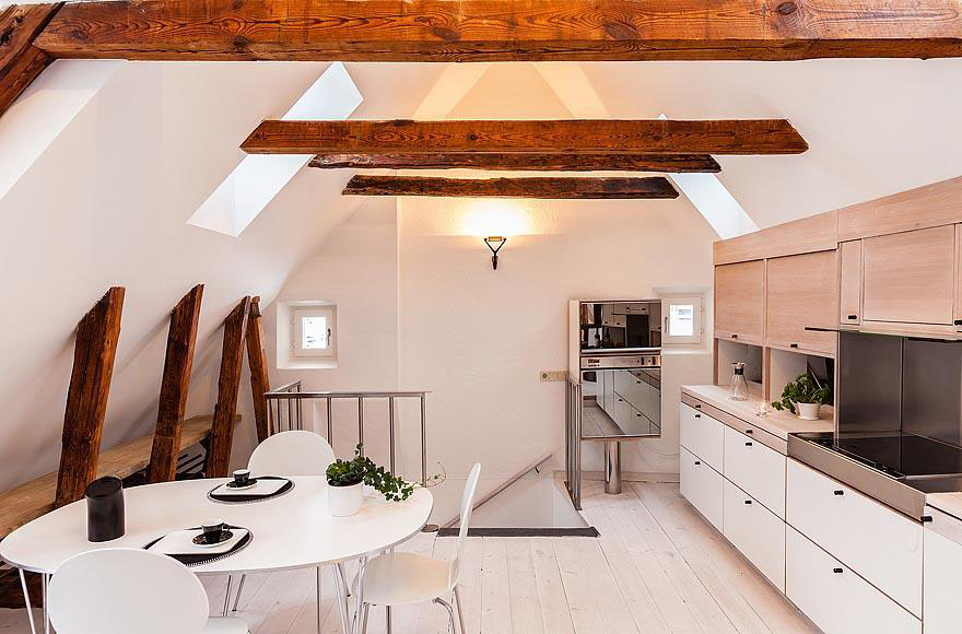 Compact kitchen of an attic apartment in a century-old building, Södermalm,  central Stockholm, Sweden. : r/InteriorDesign