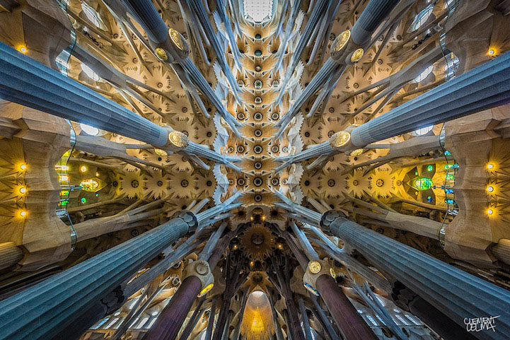 Kaleidoscopic Ceiling Of Gaudi S La Sagrada Familia