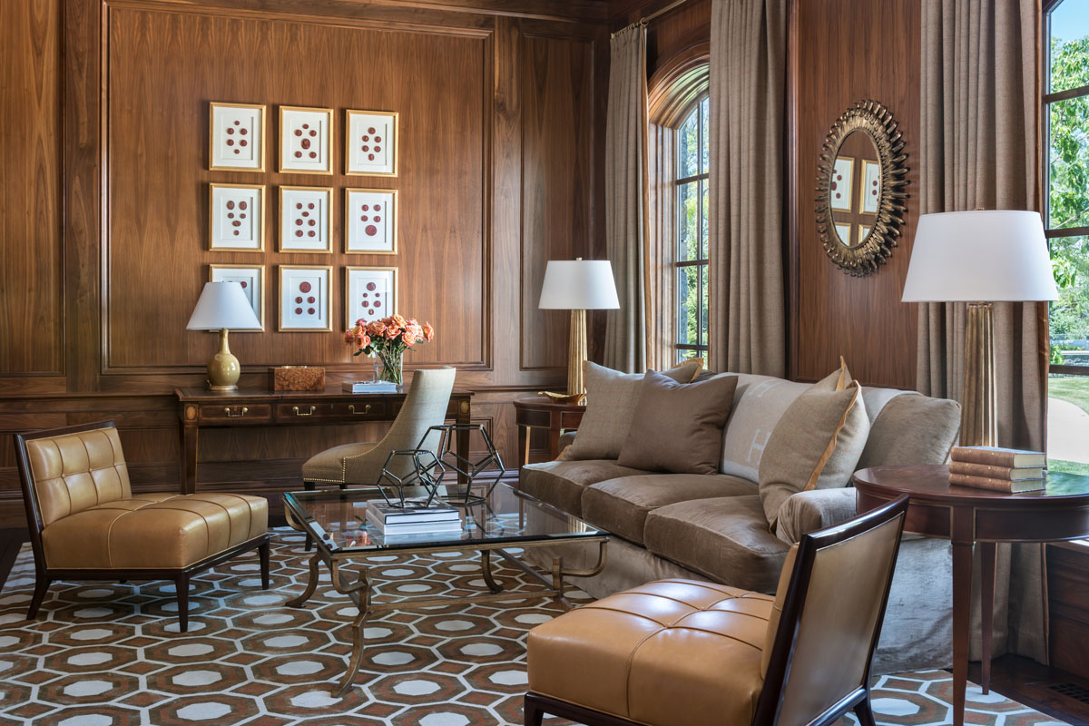 Elegant Home Study/Den with Walnut-Paneled Walls