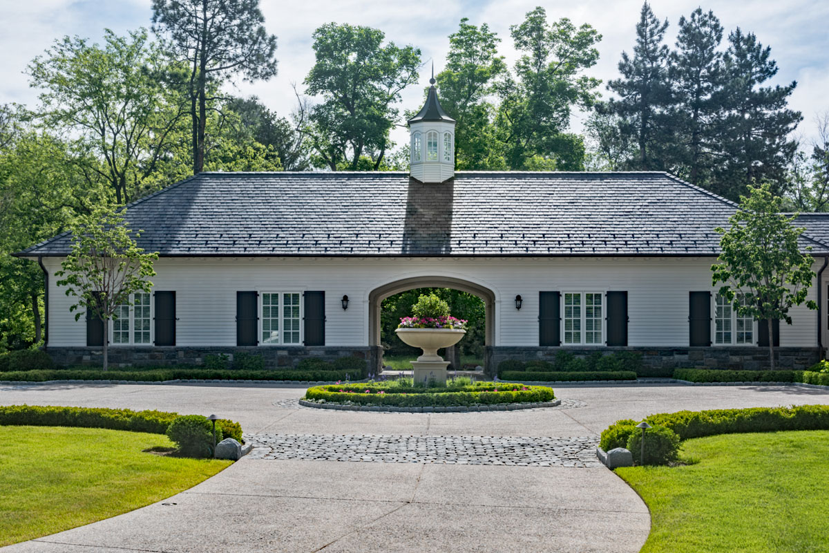 Equestrian-Inspired Classic Style Porte Cochere with Copper Cupola