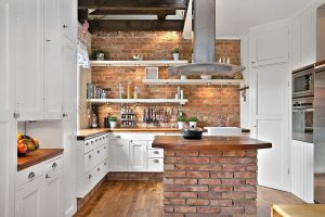 Rustic Country Style Kitchen with Brick Wall