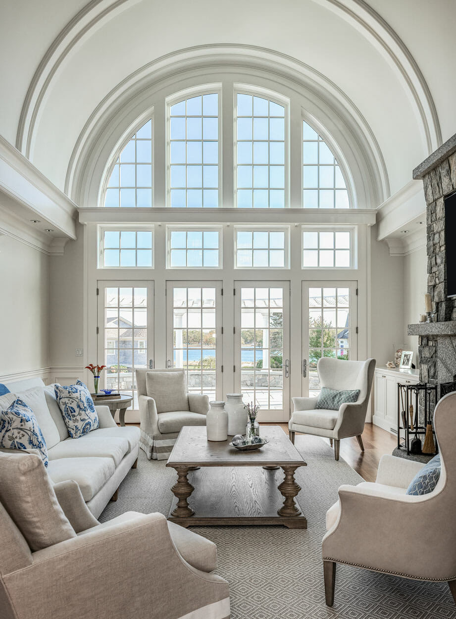 Great Room with Barrel-Vaulted Ceiling and Arched Window