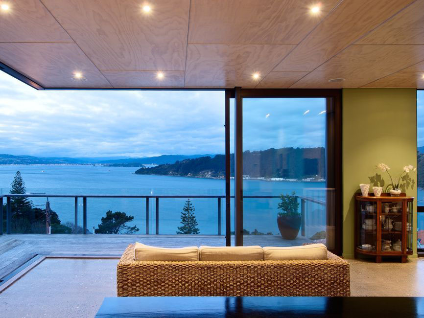 Modern Living Room with Ocean View in New Zealand