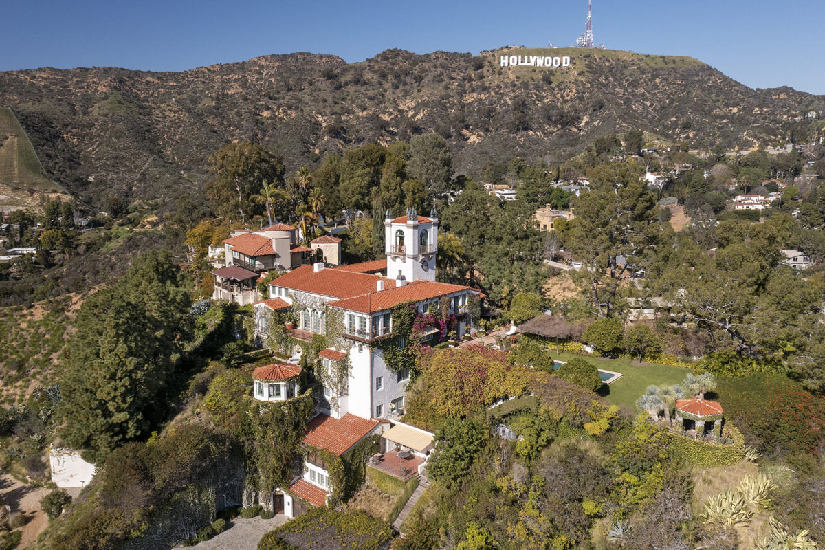 Mediterranean Style House with Hollywood Sign in Background