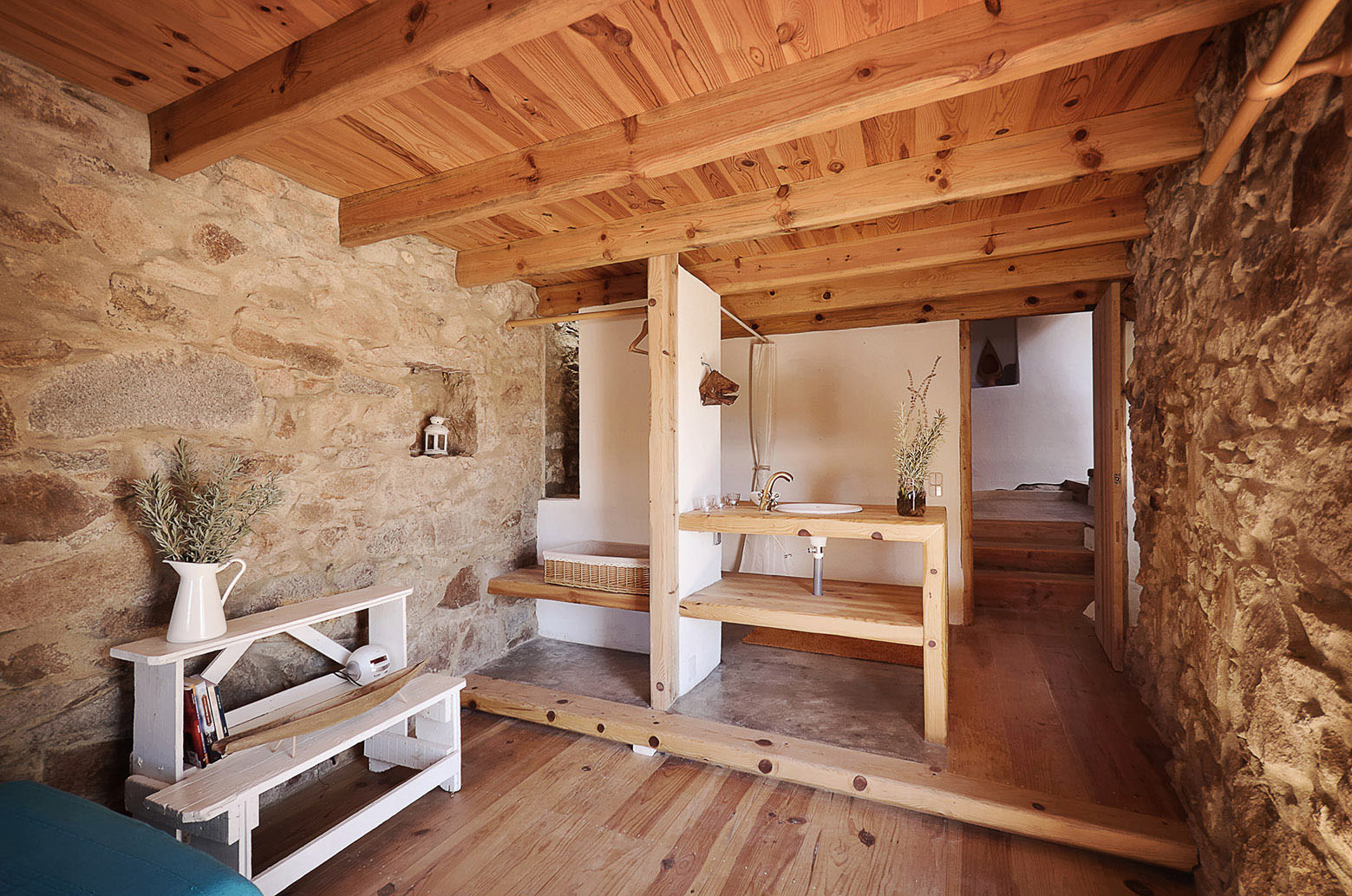 Rustic Stone House with Pine Wood Ceiling